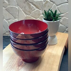 OWAN | Set of 4 | Japanese Red Lacquerware Rice or Soup Bowls